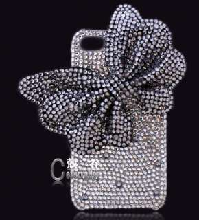 bling Swarovski diamonds black case cover bow iPhone 4 4s e9  