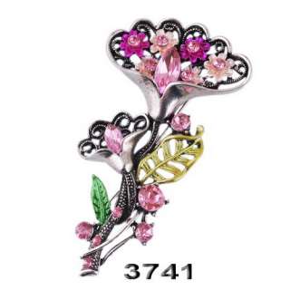 6p Flower 75*42MM Brooches Pins Inlay Czech Rhinestone Crystal Antique 