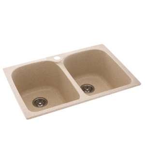   33 Inch by 22 Inch Super Double Bowl Kitchen Sink, Bermuda Sand Finish