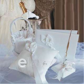 New White Calla lily Wedding Set Guest Book Pen Ring Pillow Flower 