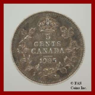 1905 VF Edward VII Canada Silver 5 Cents Canadian Coin  
