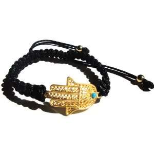 Black Macrame Bracelet Accentuated By a 22 Karat Gold Plated Hamsa 