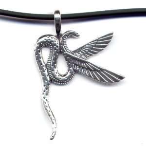   Winged Serpent Black Necklace Sterling Silver Jewelry 