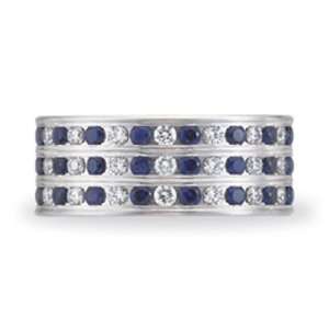  Benchmark Diamond and Blue Sapphire Mens Eternity Wedding Band Ring 