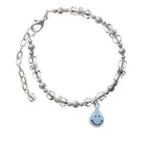 Blue Water Drop Clear Czech Glass Beaded Charm Bracelet 