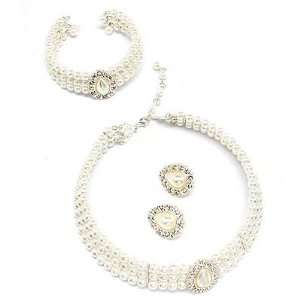    Bridal Jewelry Set Pearl 4 Pcs Necklace Bracelet White Jewelry
