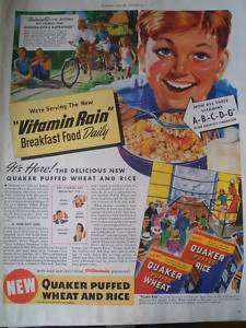 1940 CEREALS puffed rice and wheat vitamin rain ad  