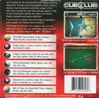 CUE CLUB Billiards Pool Snooker 8 ball PC Game NEW $2SH 743999123502 