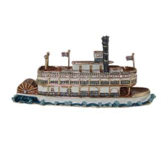 Riverboat Trinket Jewelry Box Cruise Ship Boat Blue Brown NIB 