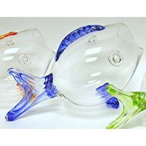   Glass Fish Bowl, Fish Shaped 14 Length  Blue/Clear Glass Kitchen
