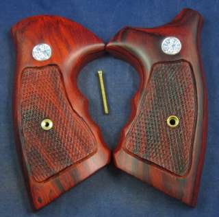 NEW WOOD CHECKERED GRIPS FOR S&W REVOLVERS, K, L FRAME, SQUARE/ROUND 
