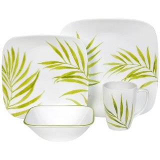 Corelle Bamboo Leaf Square Round 16 Piece Dinnerware Set, Service for 