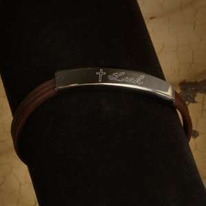    Inspirational Leather Bracelet with Engraved Cross (Brown) Jewelry