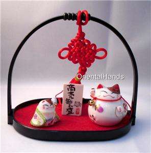 Maneki Neko Cutie Ceramic Basket Lucky Cat Set 128A  