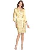   Tahari by ASL Suit, Satin Belted Yellow Gold Jacket & Lace Skirt Suit
