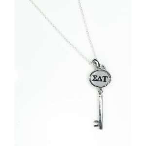    Sigma Delta Tau Sorority Key Pendant Necklace   Silver Jewelry
