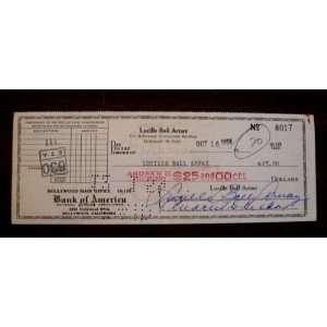 Lucille Ball Double Autographed/Hand Signed Personal Check
