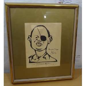 Moshe Dayan Signed Caricature Israeli Defense Minister By Artist Jack 