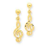 Treble Clef Dangling 14K Gold Earrings #S1137  