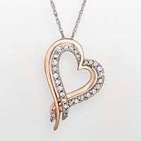 10k Gold Two Tone 1/4 ct. T.W. Diamond Heart Pendant by Two Hearts 