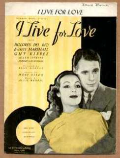 Live For Love 1935 DOLORES DEL RIO Movie Sheet Music  