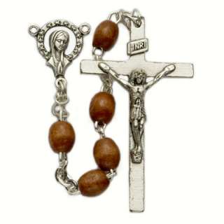 First Communion Brown Oval High Quality Wood Rosary  