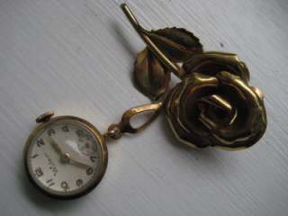   Gold filled Wyler Lapel Pin Watch Wind Up Gorgeous Rose Flower  
