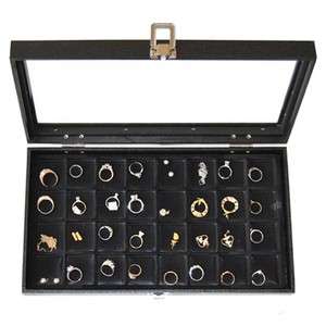 WOODEN GLASS TOP 32 COMPARTMENT JEWELRY DISPLAY CASE  