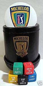 Michelob Beer PGA Pin + Leather Dice Cup / Golf Game  