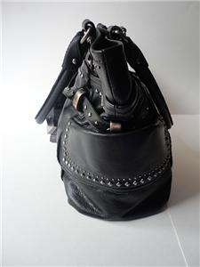 MAKOWSKY Eden BLACK Glove Leather Silver Stud Handbag Hobo Tote 