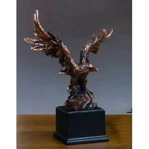 Bronze Eagle Sculpture   11.5 Tall x 9 Wide   Woodtone Base 4 x 4 