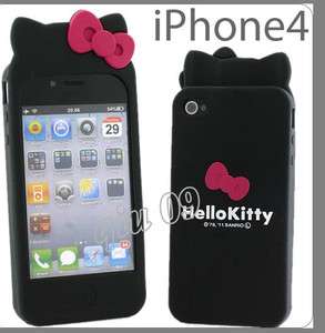 Hello Kitty Double Bow Silicone Soft W/Ear Case Cover For Apple iPhone 