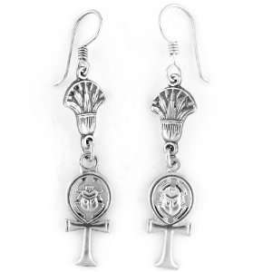  Egyptian Jewelry Silver Ankh and Scarab Earrings Jewelry