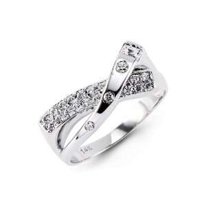    14k White Gold Round Emerald Cut CZ Fashion Band Ring: Jewelry