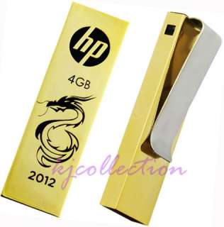 HP 4GB 4G USB Flash Pen Drive Tie bar Clip Gold Dragon v218g  