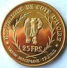 Ivory Coast 1966 Elephant 25 Francs Gold Coin,Proof