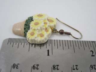 Unique Yellow Plastic Sunflower Flower Pot Pierced Earrings ~Great 