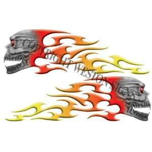 Red to Yellow Fade Motorcycle Gas Tank Tribal Skull Flames   4.25 h x 