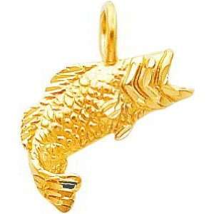  14K Gold Large Mouth Bass Fish Charm: Jewelry