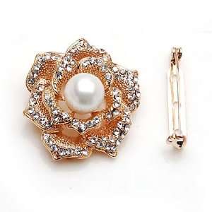 Clip On Pin,Scarf Ring & Brooch Water Crystal  Gold Metallic with 