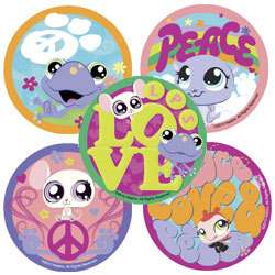 15 Littlest Pet Shop Peace Love Stickers Party Favors  