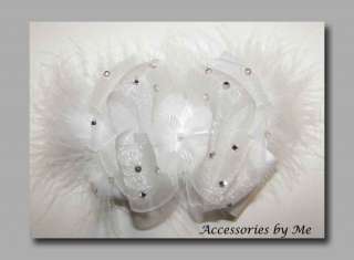   Sheer White Marabou Feathers~Girls Fancy Hair Bow~Barrette Clip  