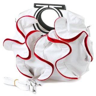   Red Large Ruffle Double Handle Satchel Hobo Handbag w/Shoulder Strap