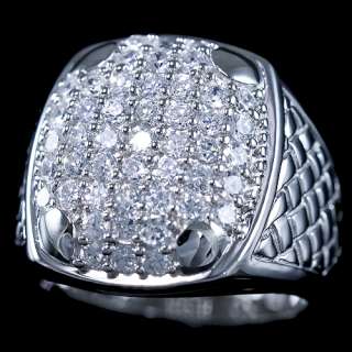 Mens Real .925 Sterling Silver Rhodium CZ Iced Out Hip Hop Bling Ring 