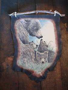 Hand Painted Deerskin Hide Mama Bear Cub Lodge Decor Hunting Cabin 