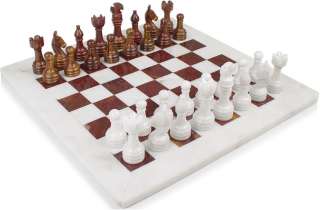 Classic White Onyx & Red Marble Chess Set   12  