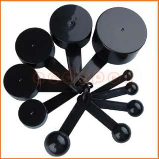Black Plastic Home Measuring Cups / Spoons Measure Set  