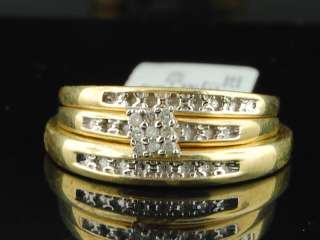 Mens Ladies Yellow Gold Finish Diamond Engagement Ring Wedding Band 