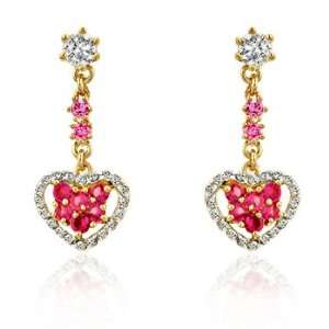  Fashion CZ Earrings   Gold Plated Multicolor Heart Design 