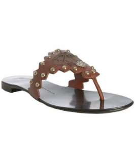 Balmain brown suede studded thong ankle cuff sandals   up to 